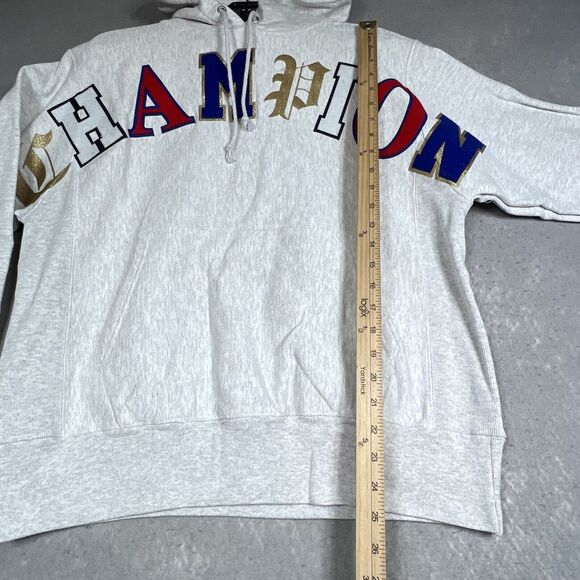 Champion Sweatshirt Size Mens Medium Reverse Weave Hoodie Textured Logo Letters - Picture 8 of 10